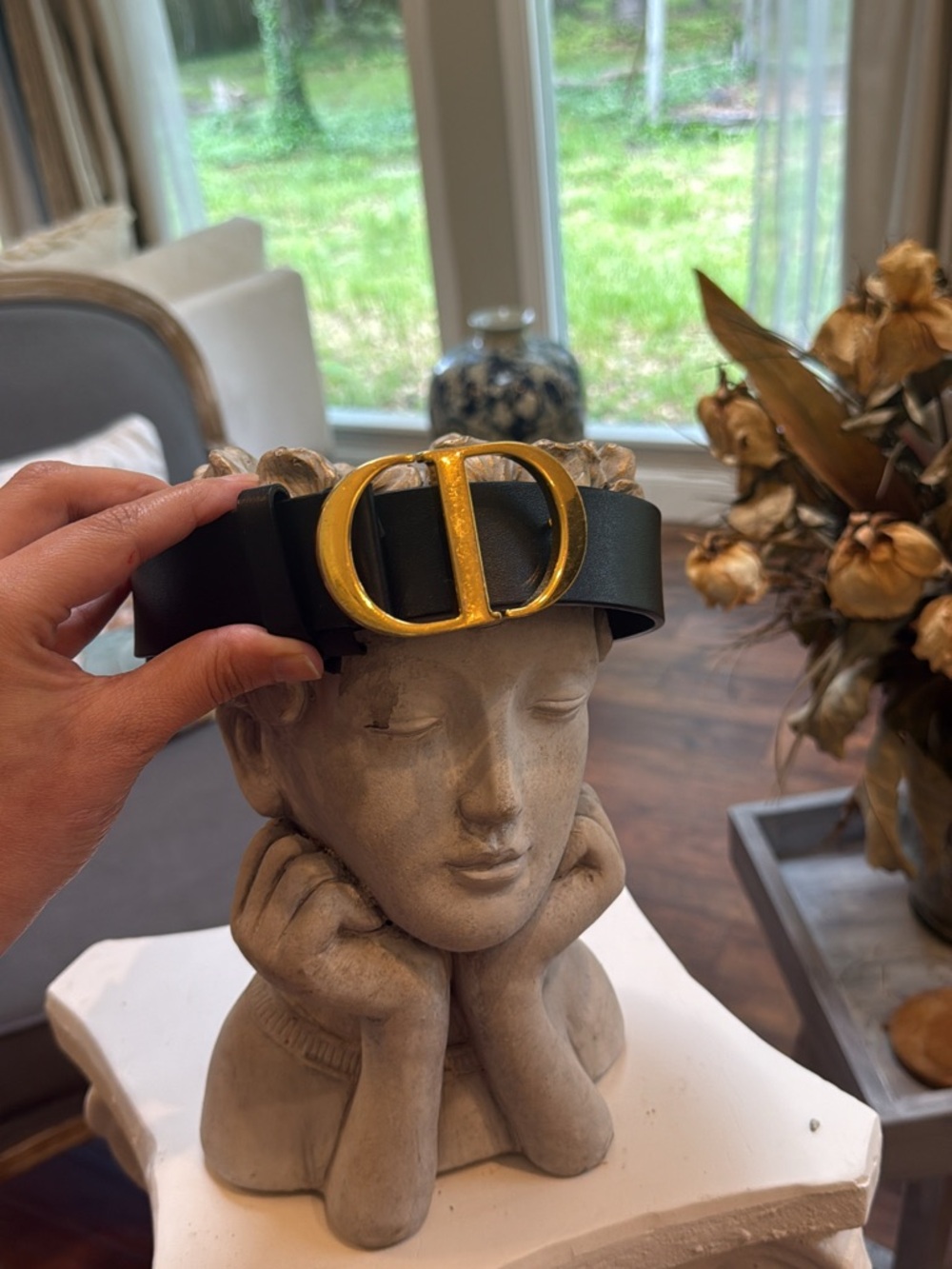 Dior Black Leather Belt with Gold Double 'CD' Buckle - Picture 4 of 7